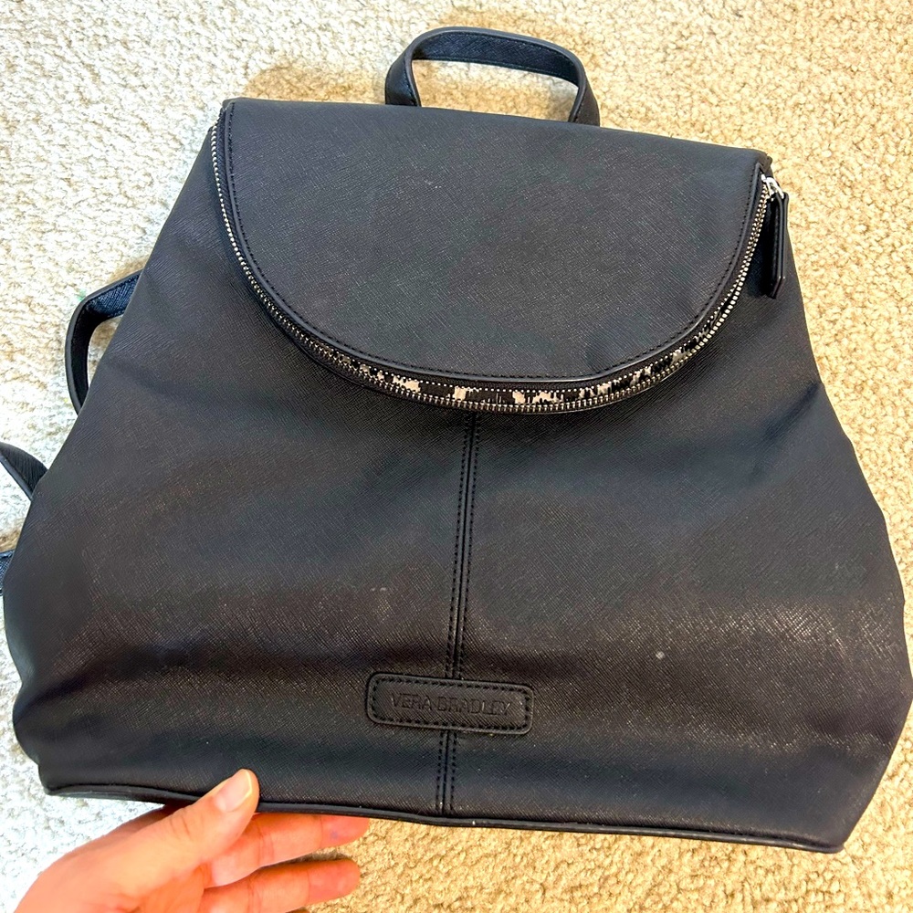 Vera Bradley Black Leather Backpack Purse - Medium